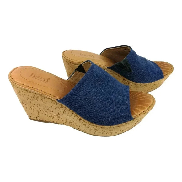 Born Sandals Blue Denim Size 10 M Eugenia  Cork Wedge Open Toe New - Picture 3 of 8